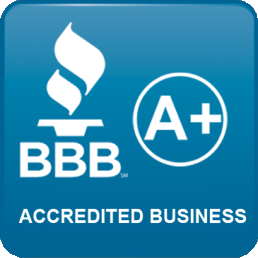 Better Business Bureau A+ emblem displayed on Vaughn's homepage